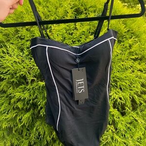 JETS Black One-Piece Swimsuit with White Piping